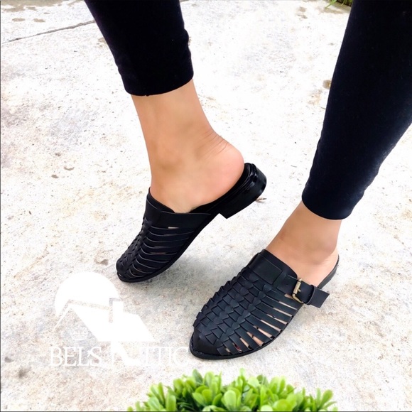 LAST1♥️vegan Huarache style Pointed Slide Mules - Picture 4 of 6